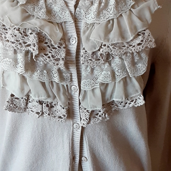 NWT, Cable & Gauge,  Frill Front Cotton Blend Cardigan L - Picture 3 of 7
